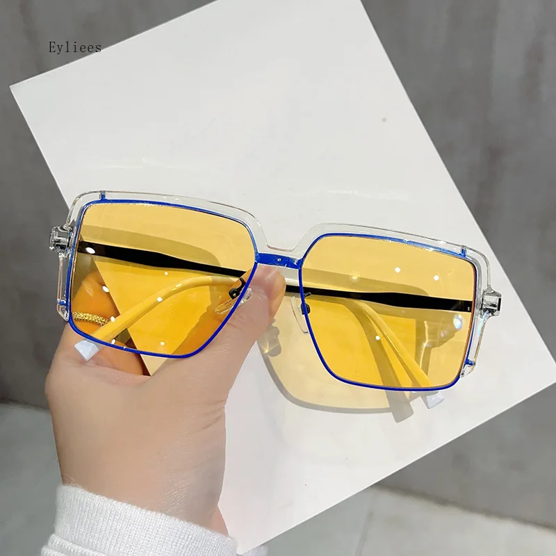 Корейската версия Квадратни Слънчеви очила За мъже И жени, Vintage слънчеви очила за шофиране с жълти лещи, Модни Градинска облекло очила1