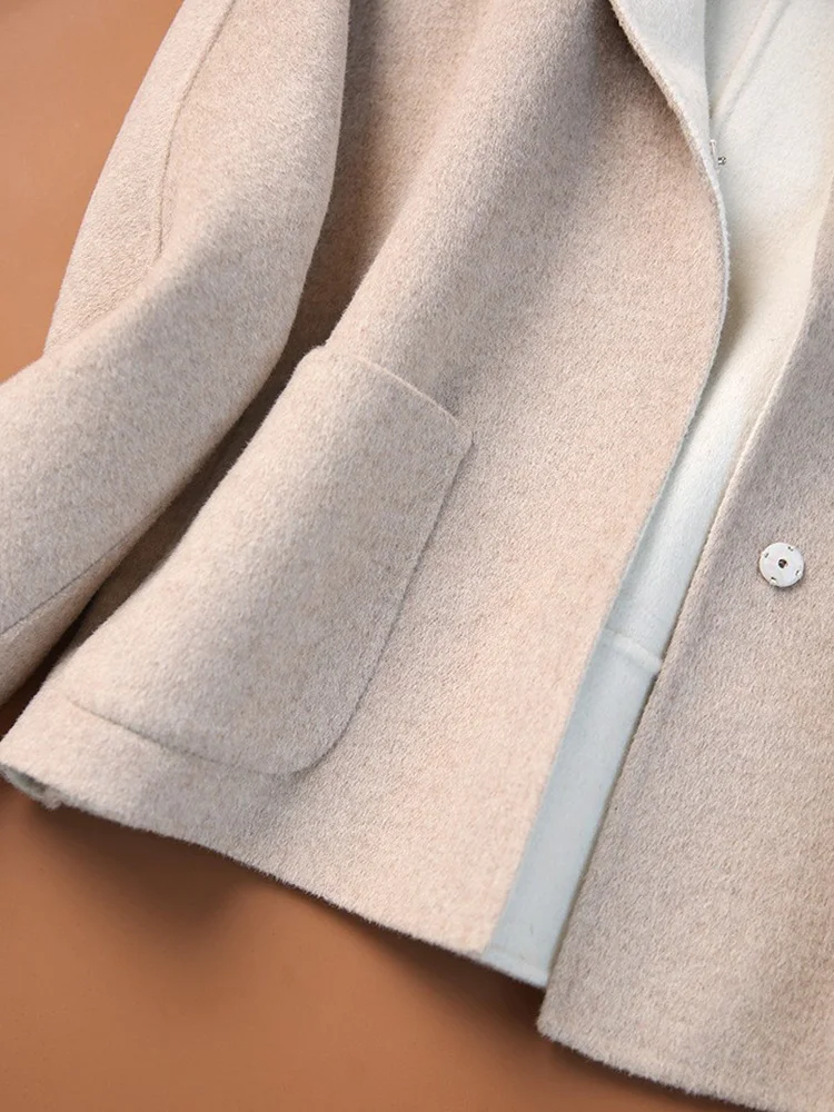 Enjoyce, женски винтажное однобортное вълна палто с качулка, Съкратен топ, Корейската мода, двустранен яке с качулка, есен-зима3