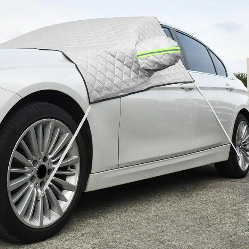 Калъф за носене на предното стъкло на автомобила, ветрозащитный калъф за кола с фиксирана завязкой, Автомобилния 3-слойный защитен калъф за сняг, лед, UV-радиация, повечето автомобили3