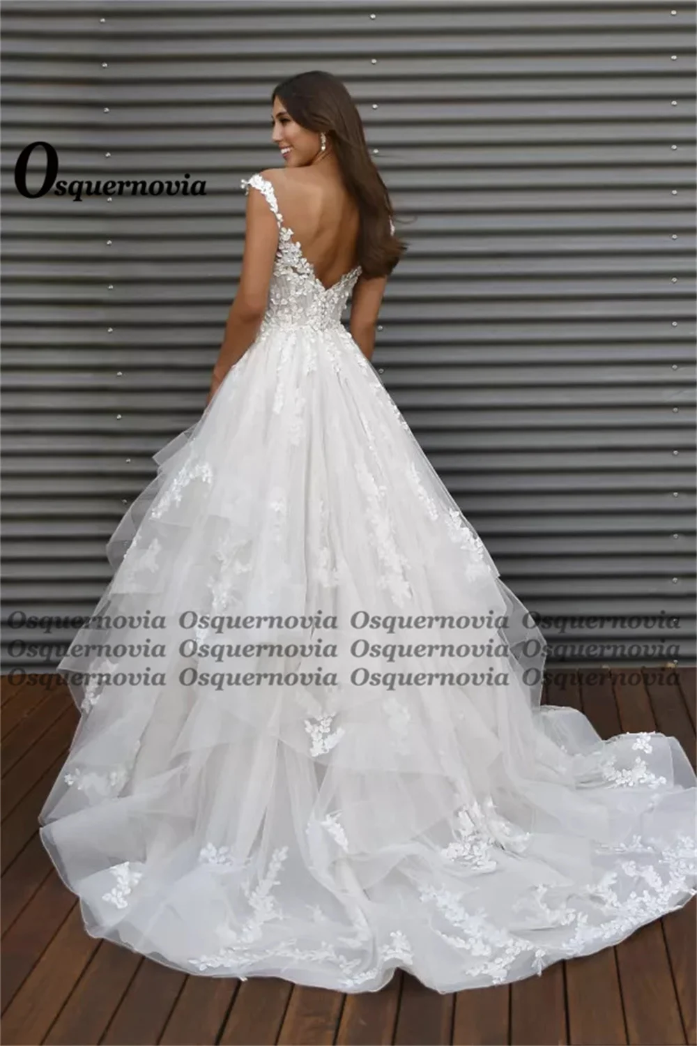 Osquernovia Класическа Сватбена рокля за булката 2023, Многослойни апликации с рюшами, Vestidos De Новия Трапецовидна форма с отворен гръб, Персонализирани1