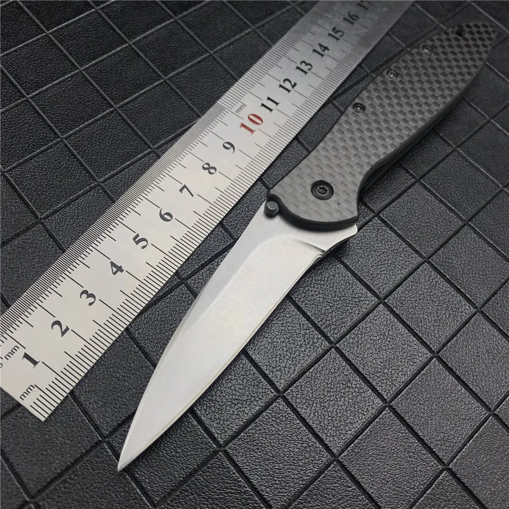 Най-новият сгъваем нож Kershaw 1660 Ken Onion Leek Flipper 14C28N с обикновен нож, дръжки, изработени от въглеродни влакна, Ловен нож Походный3