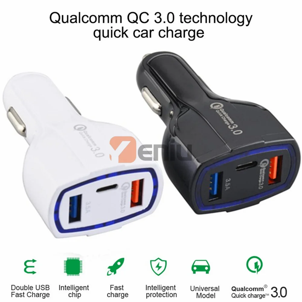 10 Бр 7A C USB зарядно за Кола Quick Charge 3.0 Type C Адаптер за бързо зареждане на телефона за iPhone 13 12 11 Pro Max Huawei Samsung3
