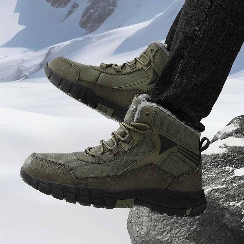 Нови мъжки зимни туристически обувки за улицата, големи размери 47, зимни обувки, мъжки спортни и работни обувки, непромокаеми, устойчиви на хлъзгане, запазване на топлината, модни0