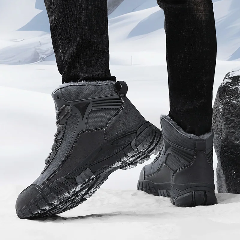Нови мъжки зимни туристически обувки за улицата, големи размери 47, зимни обувки, мъжки спортни и работни обувки, непромокаеми, устойчиви на хлъзгане, запазване на топлината, модни2