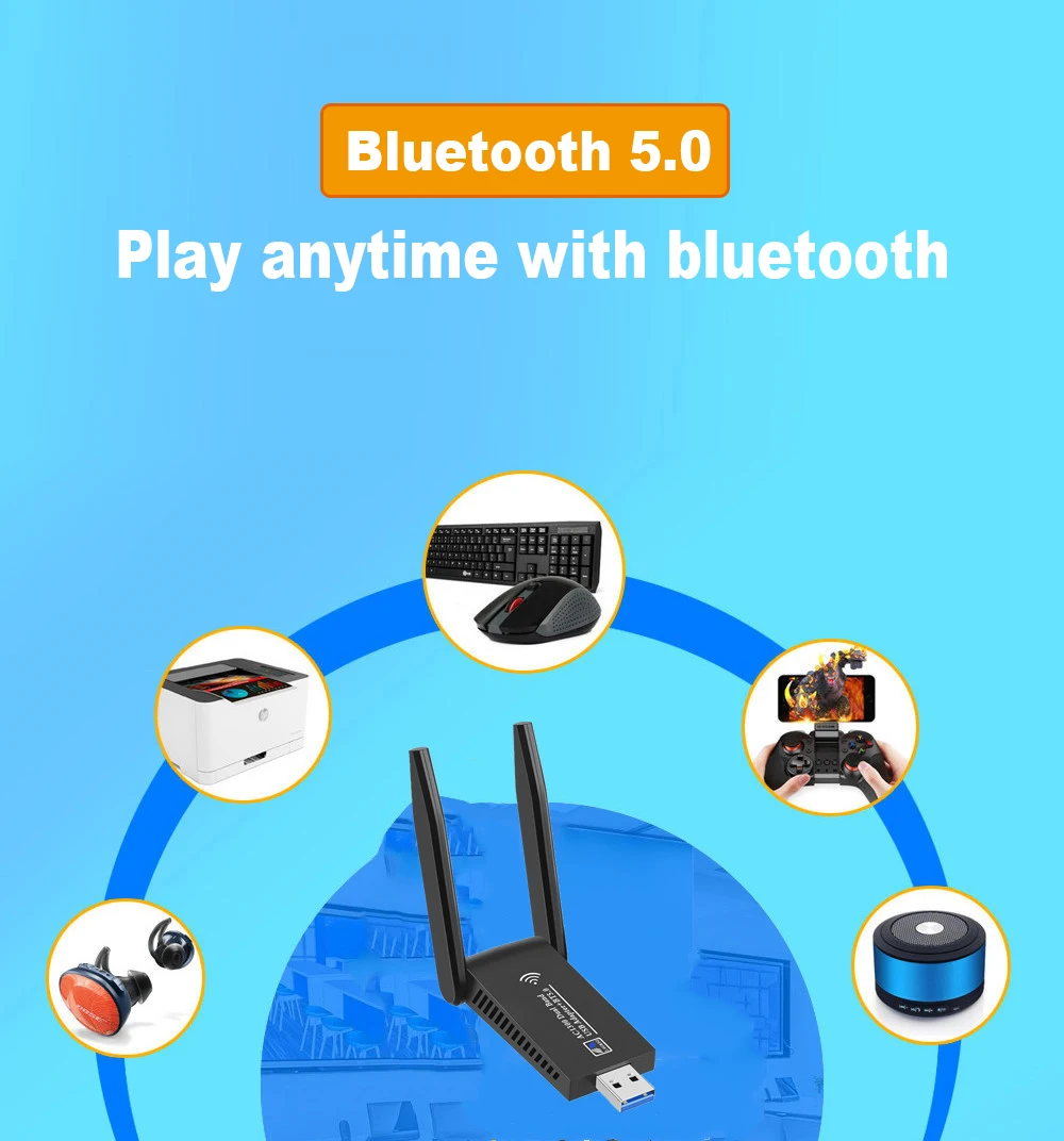 1300 Mbps с USB 3.0, WiFi, Bluetooth 5,0 Адаптер 2в1 Ключ двойна лента 2,4 G и 5 Ghz WiFi 5 Мрежова Безжична Wlan приемник на ВОДАЧА БЕЗПЛАТНО2