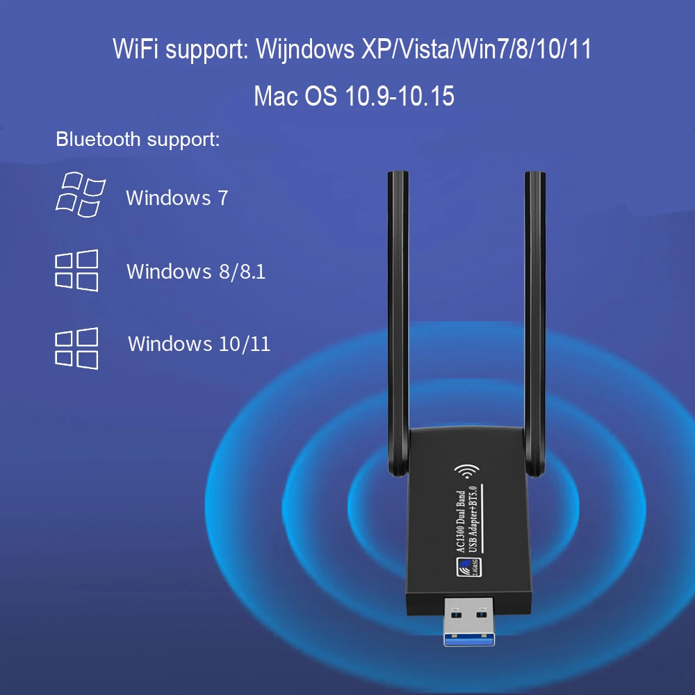 1300 Mbps с USB 3.0, WiFi, Bluetooth 5,0 Адаптер 2в1 Ключ двойна лента 2,4 G и 5 Ghz WiFi 5 Мрежова Безжична Wlan приемник на ВОДАЧА БЕЗПЛАТНО4