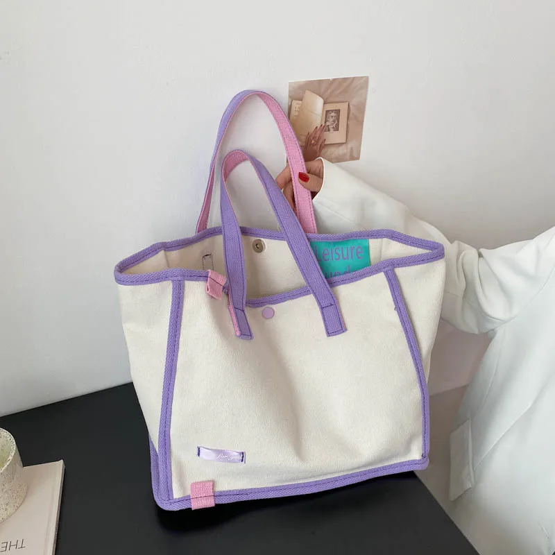 Модната Марка със същото контрастен цвят, холщовая чанта, Дамска чанта, художествена холщовая чанта за пазаруване, чанта на рамото1