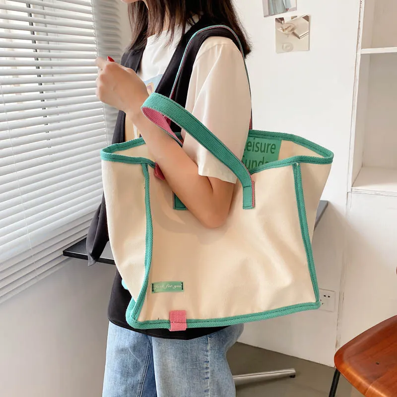 Модната Марка със същото контрастен цвят, холщовая чанта, Дамска чанта, художествена холщовая чанта за пазаруване, чанта на рамото2