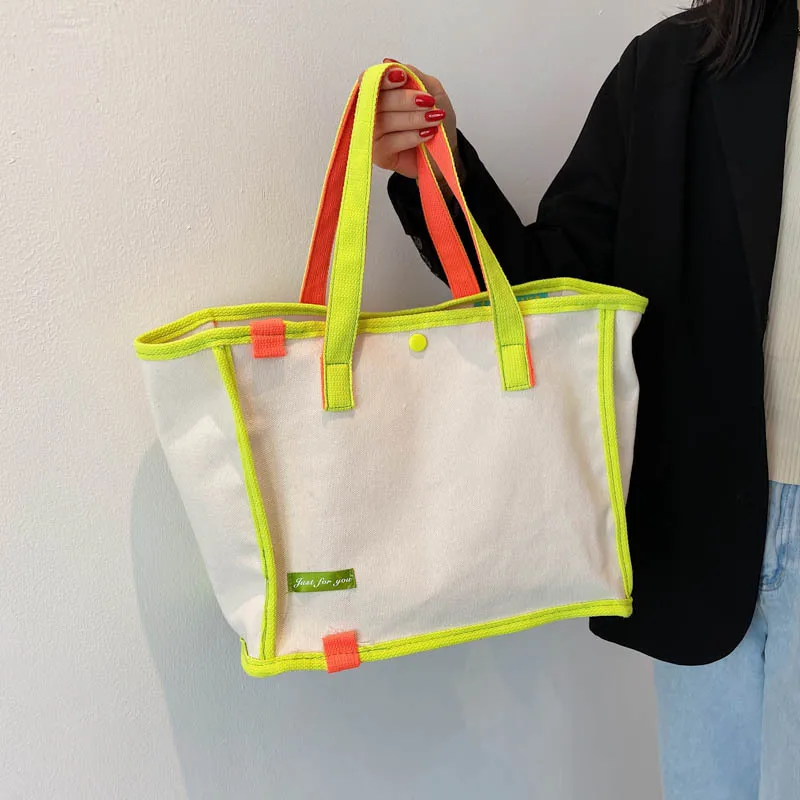 Модната Марка със същото контрастен цвят, холщовая чанта, Дамска чанта, художествена холщовая чанта за пазаруване, чанта на рамото3