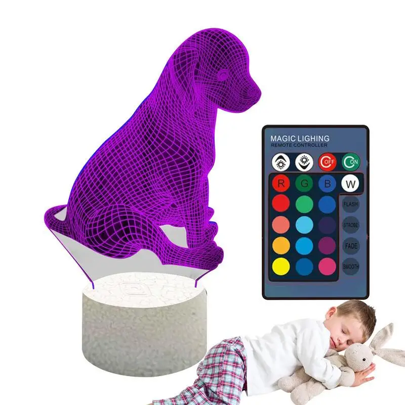 Кученце лека нощ Dog Illusion Сензорен лека нощ с дистанционно управление, Преносима USB-лампа за зареждане със стойка За момичета и момчета Seven0