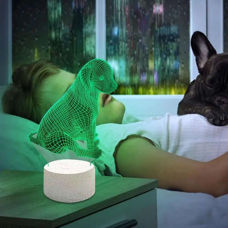 Кученце лека нощ Dog Illusion Сензорен лека нощ с дистанционно управление, Преносима USB-лампа за зареждане със стойка За момичета и момчета Seven3