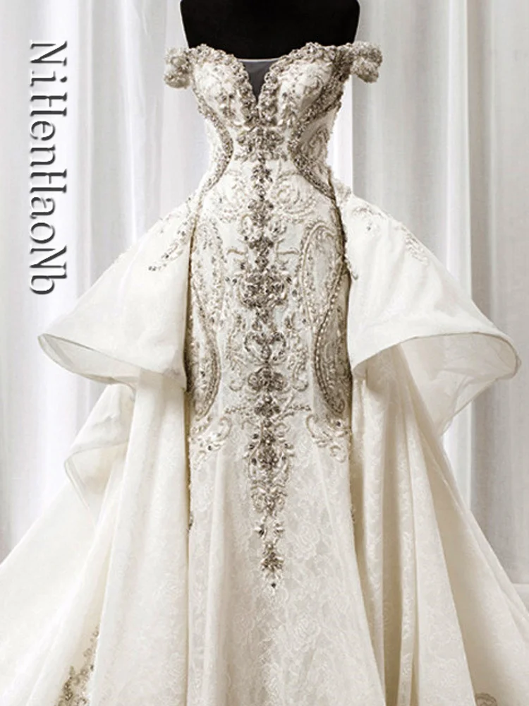 Луксозни сватбени рокли с кристали русалка, сватбени рокли Dubai Vestidos De Новия за поръчка1