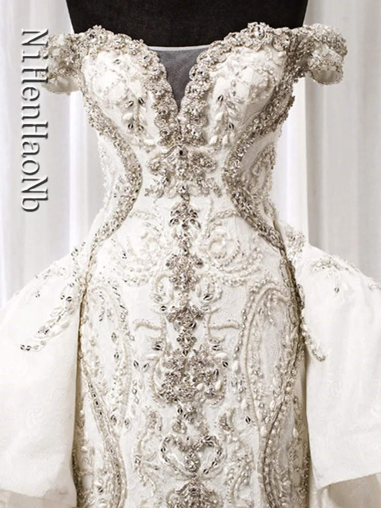 Луксозни сватбени рокли с кристали русалка, сватбени рокли Dubai Vestidos De Новия за поръчка3