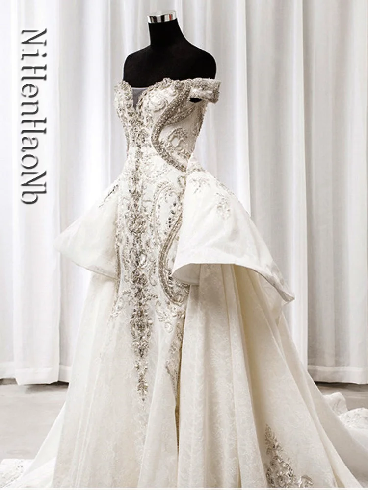 Луксозни сватбени рокли с кристали русалка, сватбени рокли Dubai Vestidos De Новия за поръчка4