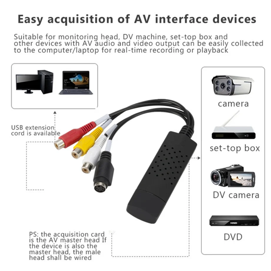 Конвертор USB 2.0 VHS на DVD Преобразува аналоговия видео в цифров формат на Аудио-видео Запис DVD, VHS на картата улавяне на Качествен адаптер за PC2