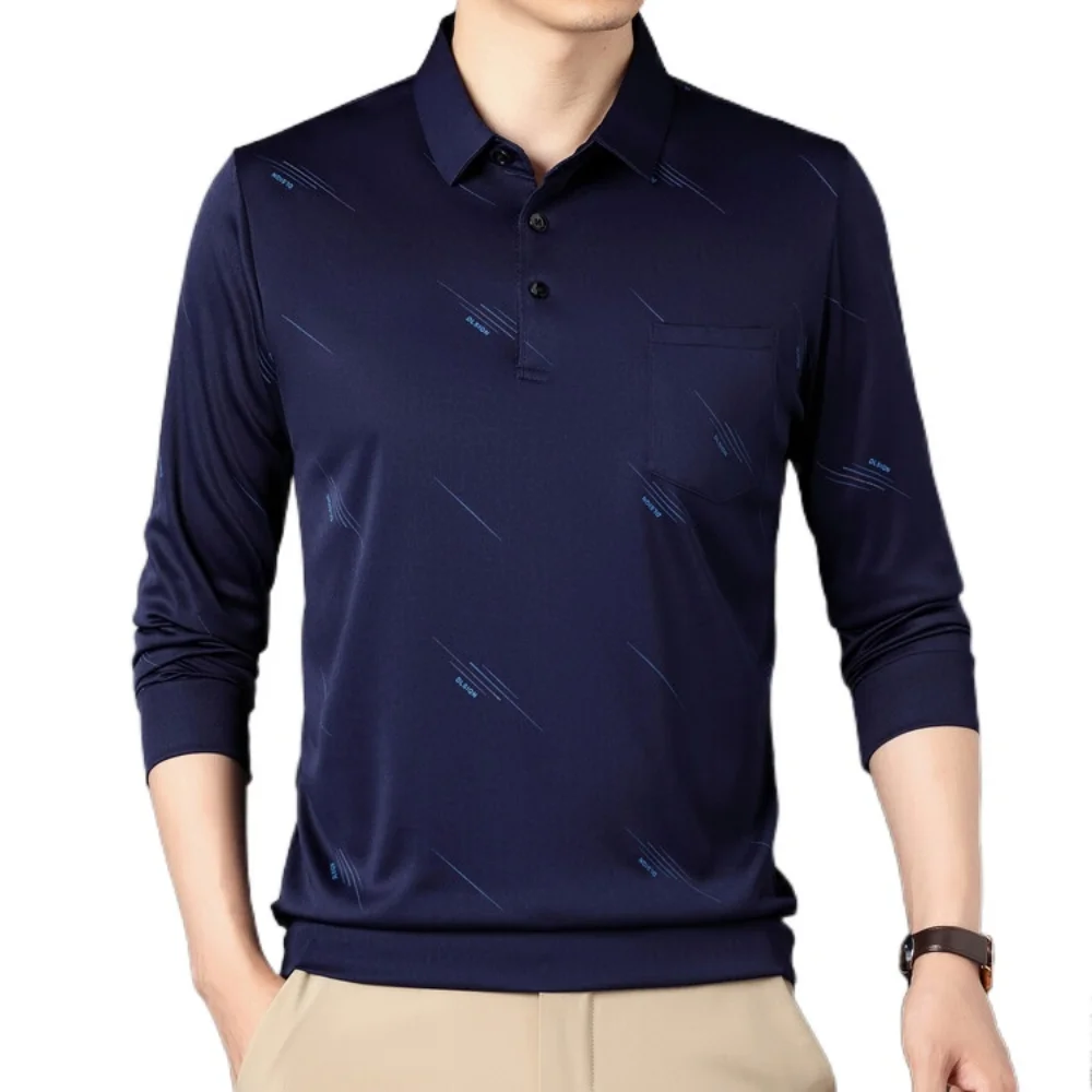 2023 Нова мъжка риза с къси ръкави, Модерен бизнес однотонная Поло риза с дълъг ръкав, Всекидневни оборудвана мъжки топ1