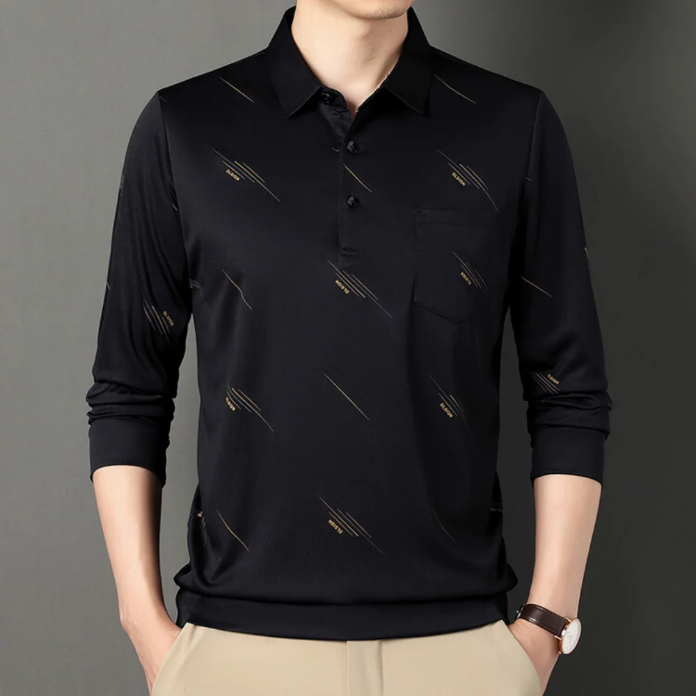 2023 Нова мъжка риза с къси ръкави, Модерен бизнес однотонная Поло риза с дълъг ръкав, Всекидневни оборудвана мъжки топ5