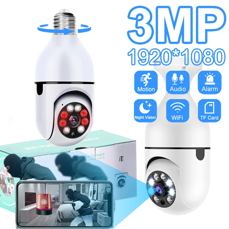2 ЕЛЕМЕНТА Лампа E27, Камера за наблюдение, на Пълен IP-камера за нощно виждане, 3 Mp, Откриване на човек, Безжична Домашна камера за видеонаблюдение0