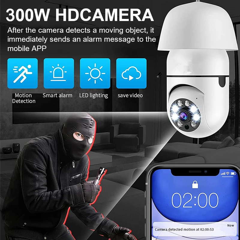 2 ЕЛЕМЕНТА Лампа E27, Камера за наблюдение, на Пълен IP-камера за нощно виждане, 3 Mp, Откриване на човек, Безжична Домашна камера за видеонаблюдение1