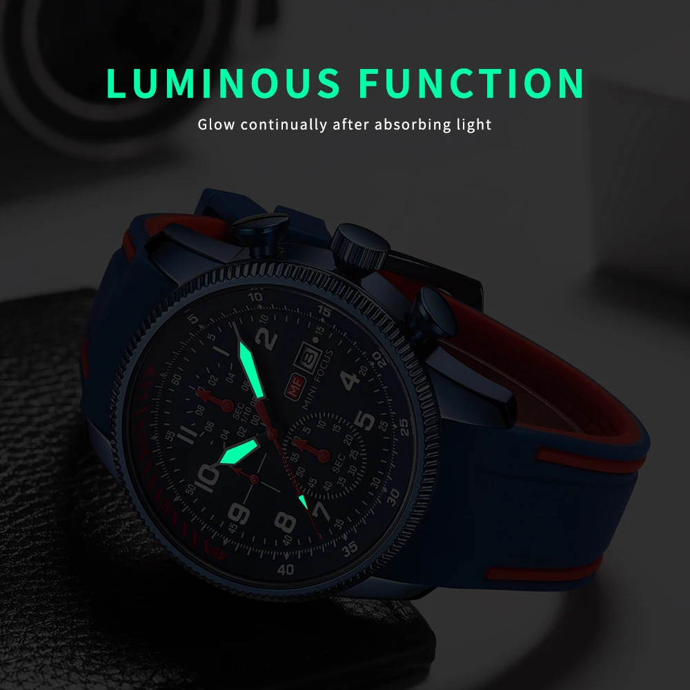 MINIFOCUS, най-добрата марка за Луксозни Мъжки кварцови часовници, Модерен Бизнес Водоустойчив Многофункционален мъжки часовници, Силиконов каучук, спортен Хронограф3