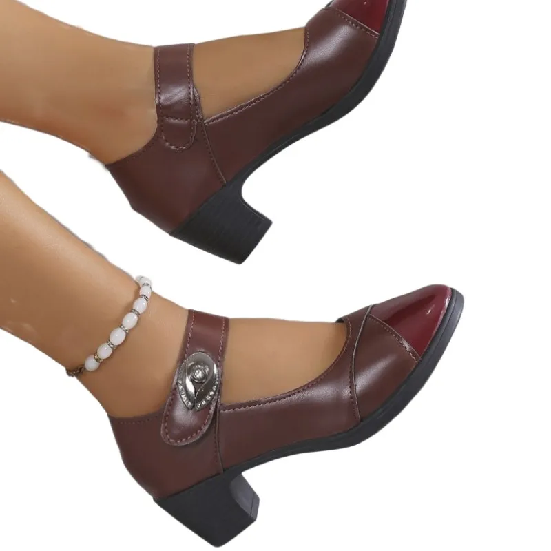 Нови дамски сандали на среден ток 2023, Есенни ежедневни вечерни обувки-лодки, Дизайнерска марка плътен Секси модельная обувки за ходене5
