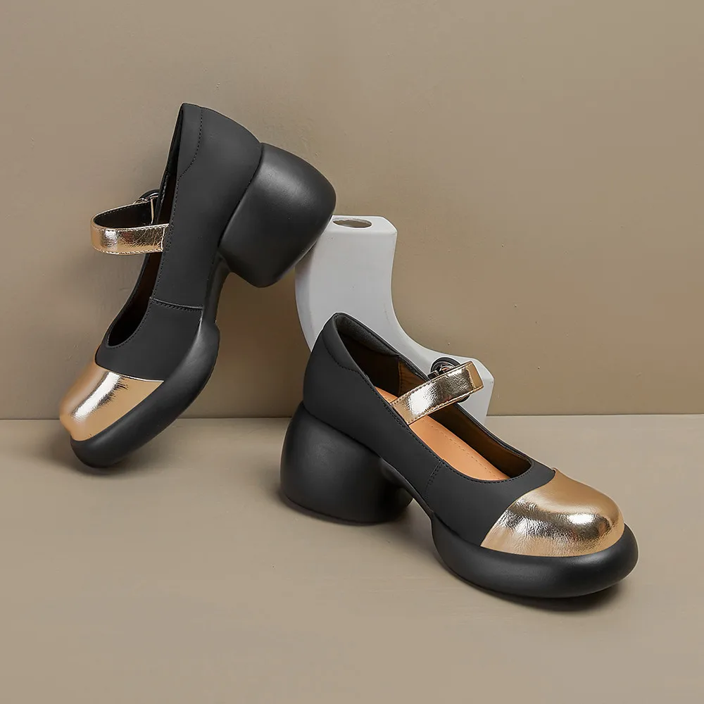 Aucegi 2023, Нови Дизайнерски дамски обувки-лодка Mary Jane, Модни цветни обувки на малкия дебел ток с каишка и катарама, Елегантни обувки с кръгло бомбе1