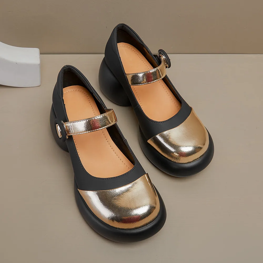 Aucegi 2023, Нови Дизайнерски дамски обувки-лодка Mary Jane, Модни цветни обувки на малкия дебел ток с каишка и катарама, Елегантни обувки с кръгло бомбе2