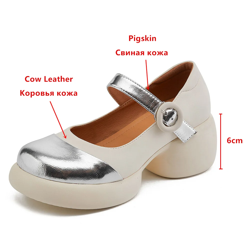 Aucegi 2023, Нови Дизайнерски дамски обувки-лодка Mary Jane, Модни цветни обувки на малкия дебел ток с каишка и катарама, Елегантни обувки с кръгло бомбе5