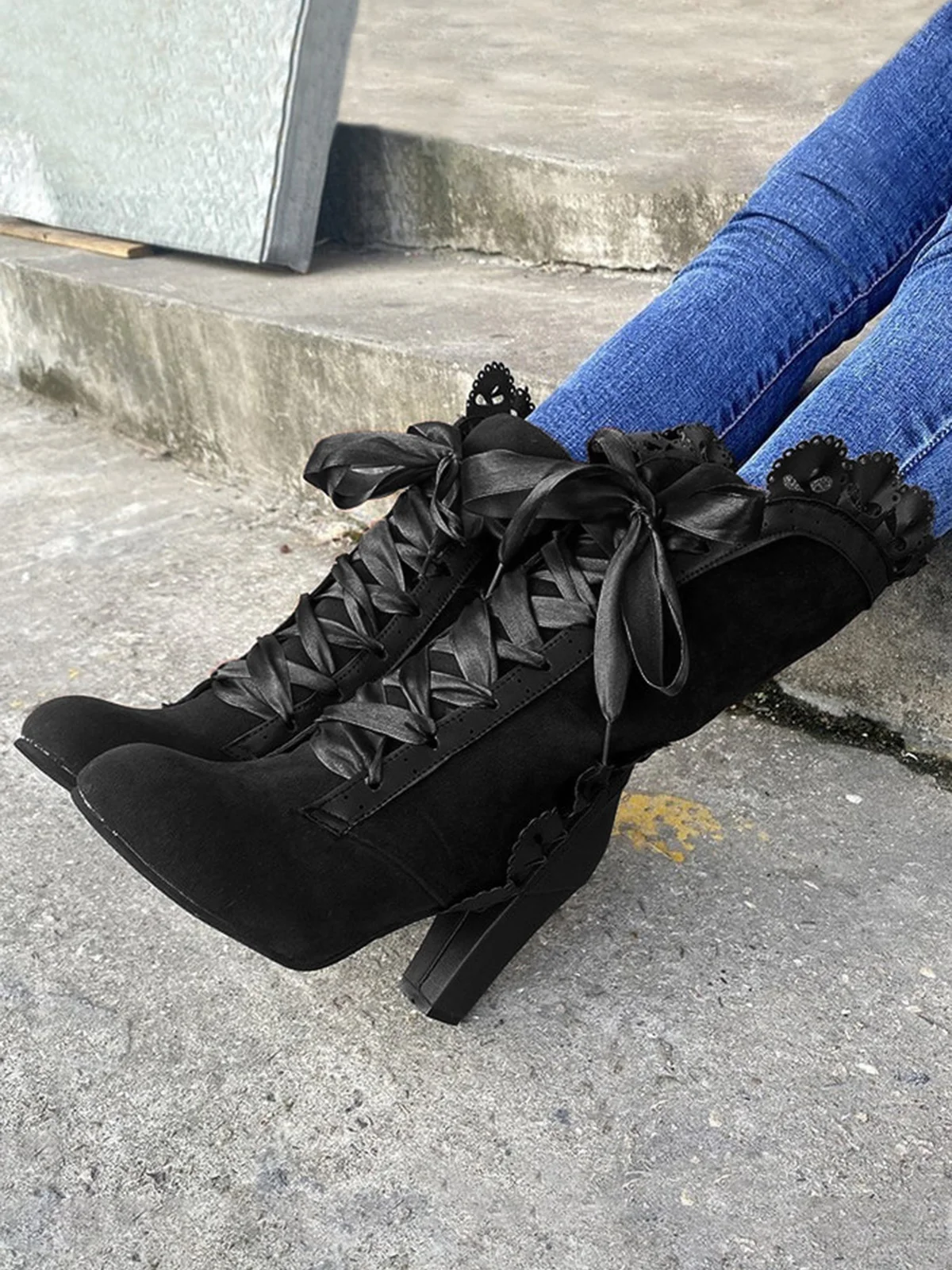 2023 Есенно-зимни обувки в стил пънк дантела, ежедневни дамски черни Пикантен дамски обувки за уличната фотография, Мода обувки за партита, Новост1