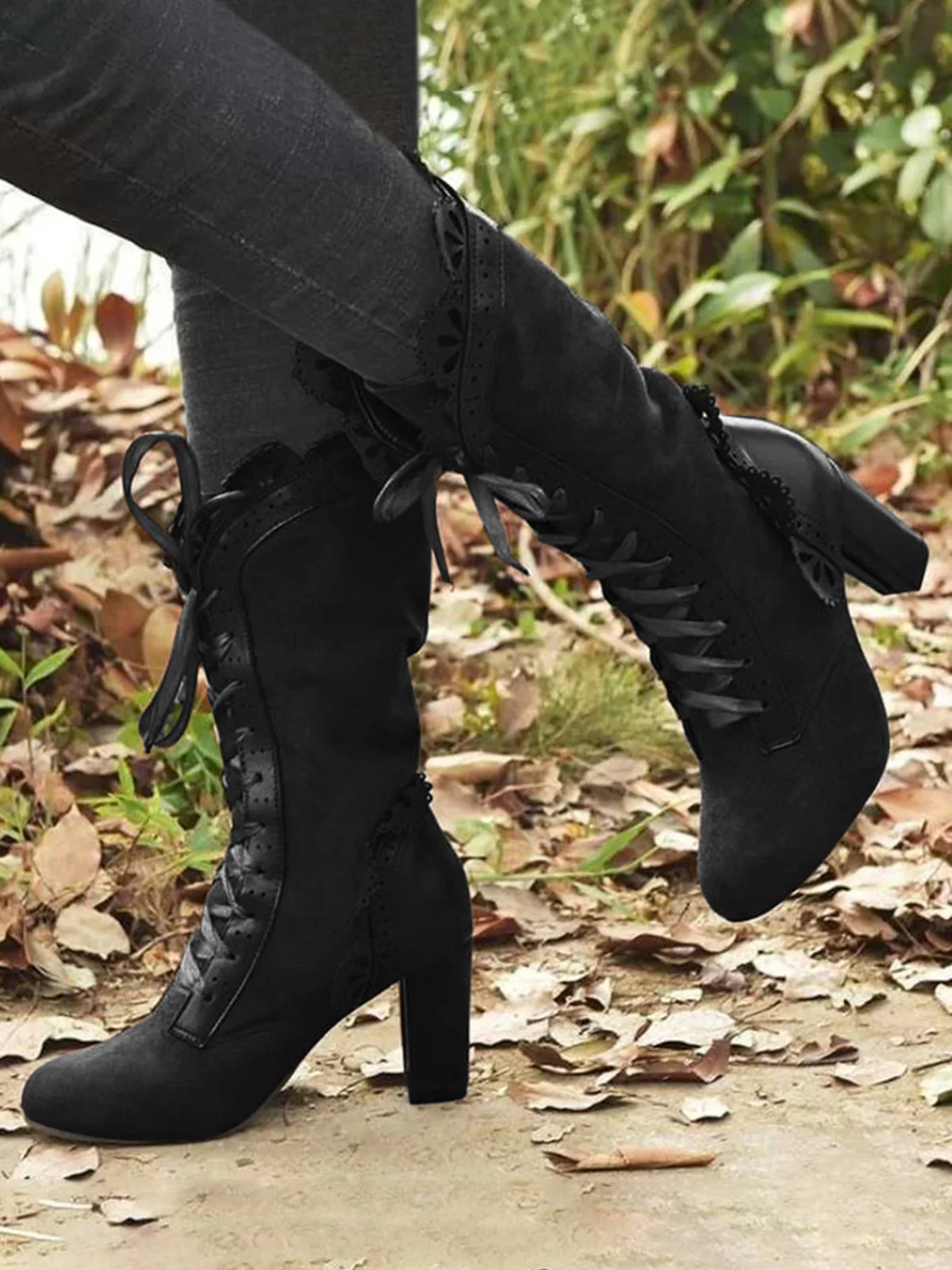 2023 Есенно-зимни обувки в стил пънк дантела, ежедневни дамски черни Пикантен дамски обувки за уличната фотография, Мода обувки за партита, Новост3