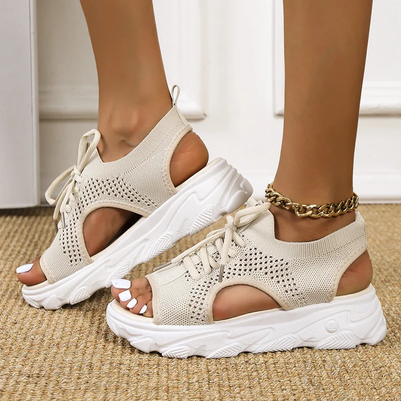 Сандали; Дамски Ежедневни обувки; Летни Обувки на платформа; Спортни Сандали с дебела Подметка със шнур; Мрежести Обувки с отворени пръсти; Плажни Обувки за жени3