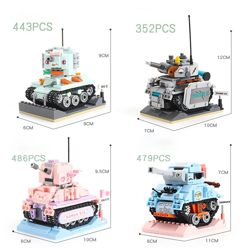 Градивните елементи на серия Mini Сладко The Tank, събрани от малки частици военни блокове, креативна мультяшная мини-модел на танк, украшение1