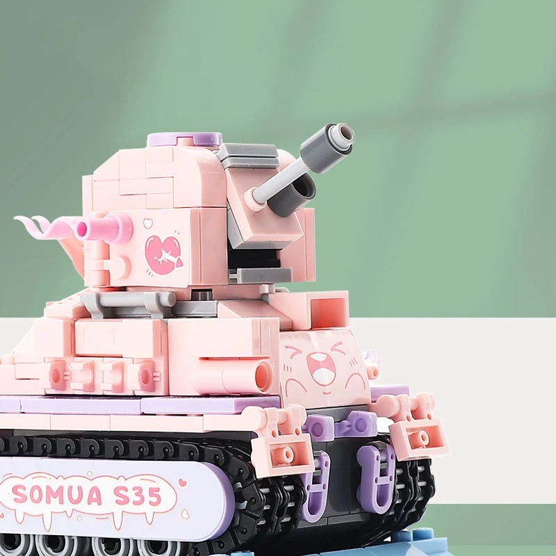 Градивните елементи на серия Mini Сладко The Tank, събрани от малки частици военни блокове, креативна мультяшная мини-модел на танк, украшение2