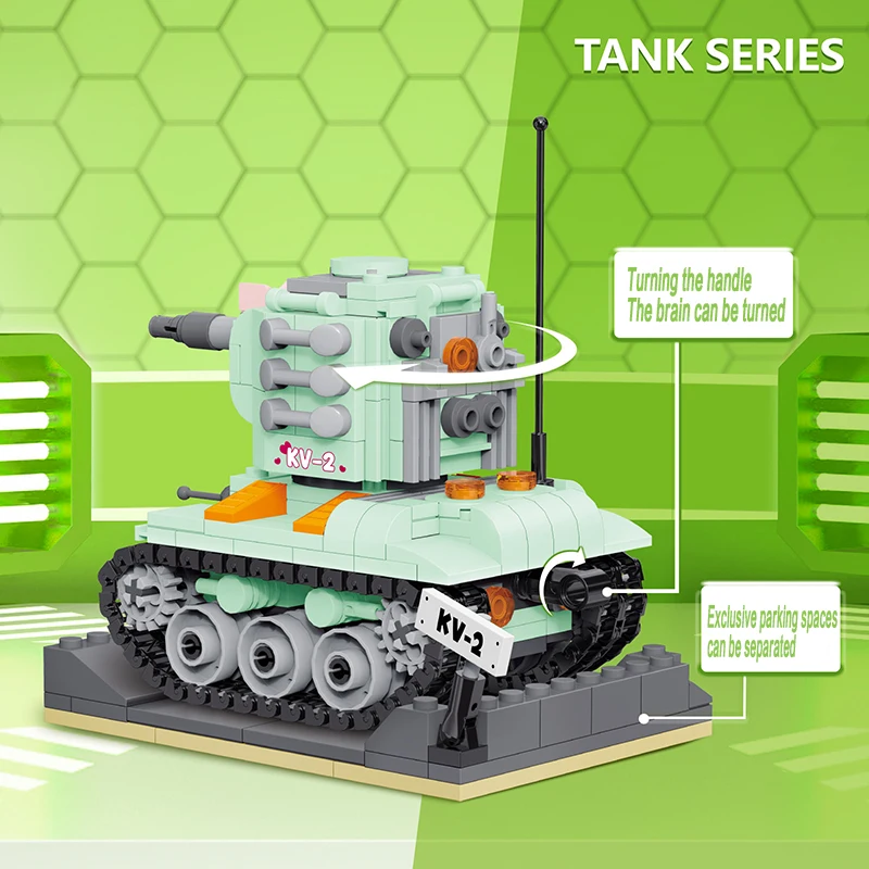 Градивните елементи на серия Mini Сладко The Tank, събрани от малки частици военни блокове, креативна мультяшная мини-модел на танк, украшение3