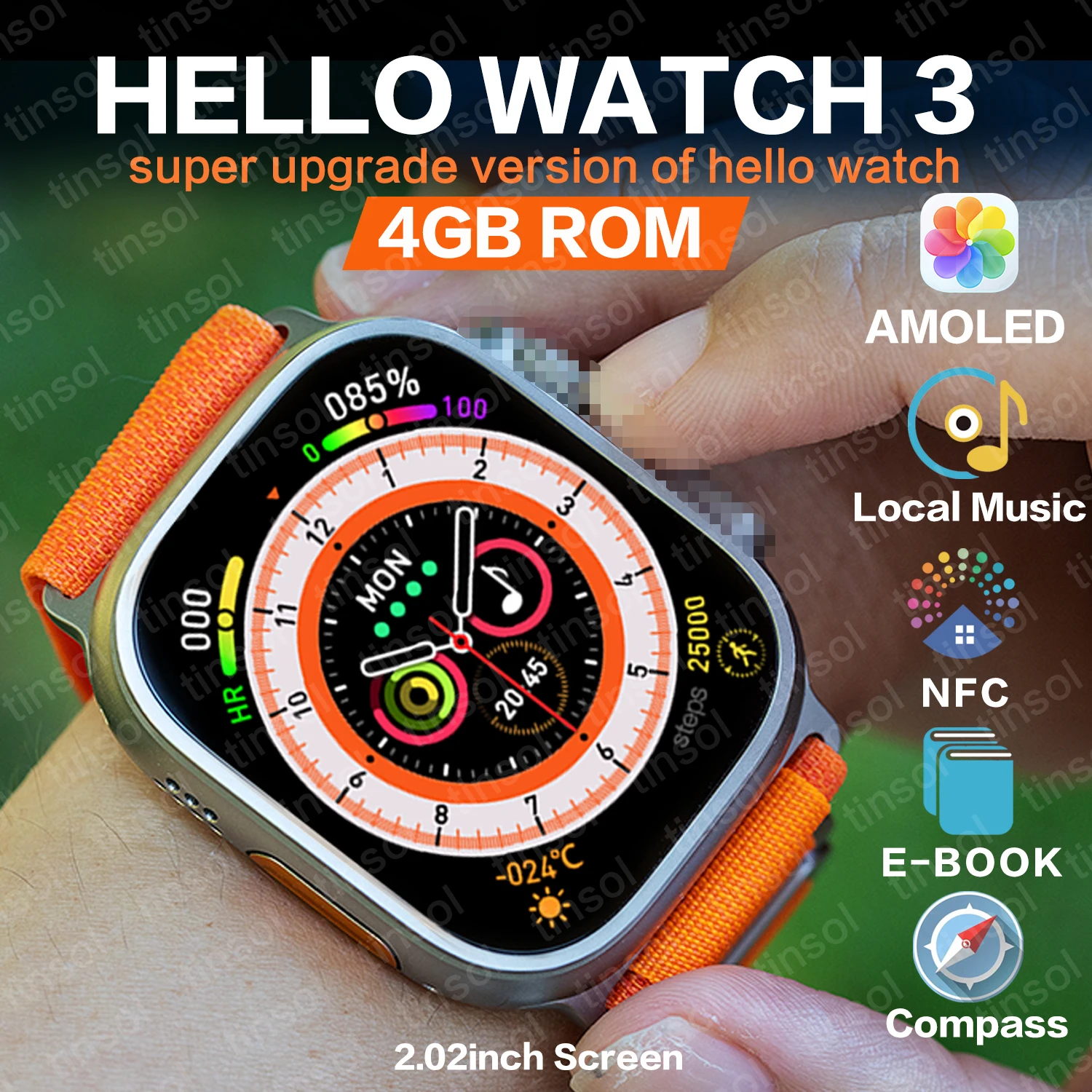 2023 Здравей Watch 3 Amoled Екран 2,04 Инча 4 GB Смарт Часовници Bluetooth Покана За Мъже Compass Series 8 За Жени Smartwatch PK HK8 Pro Max0