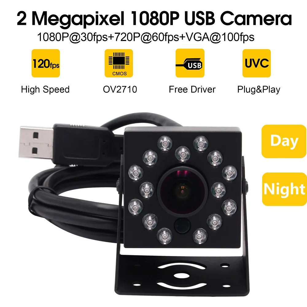 Инфрачервена мини-уеб камера ELP, 2 Мегапиксела IR led, камера за нощно виждане 1080P HD OV2710 UVC, USB-камера за КОМПЮТЪР, лаптоп, видео конферентна връзка1