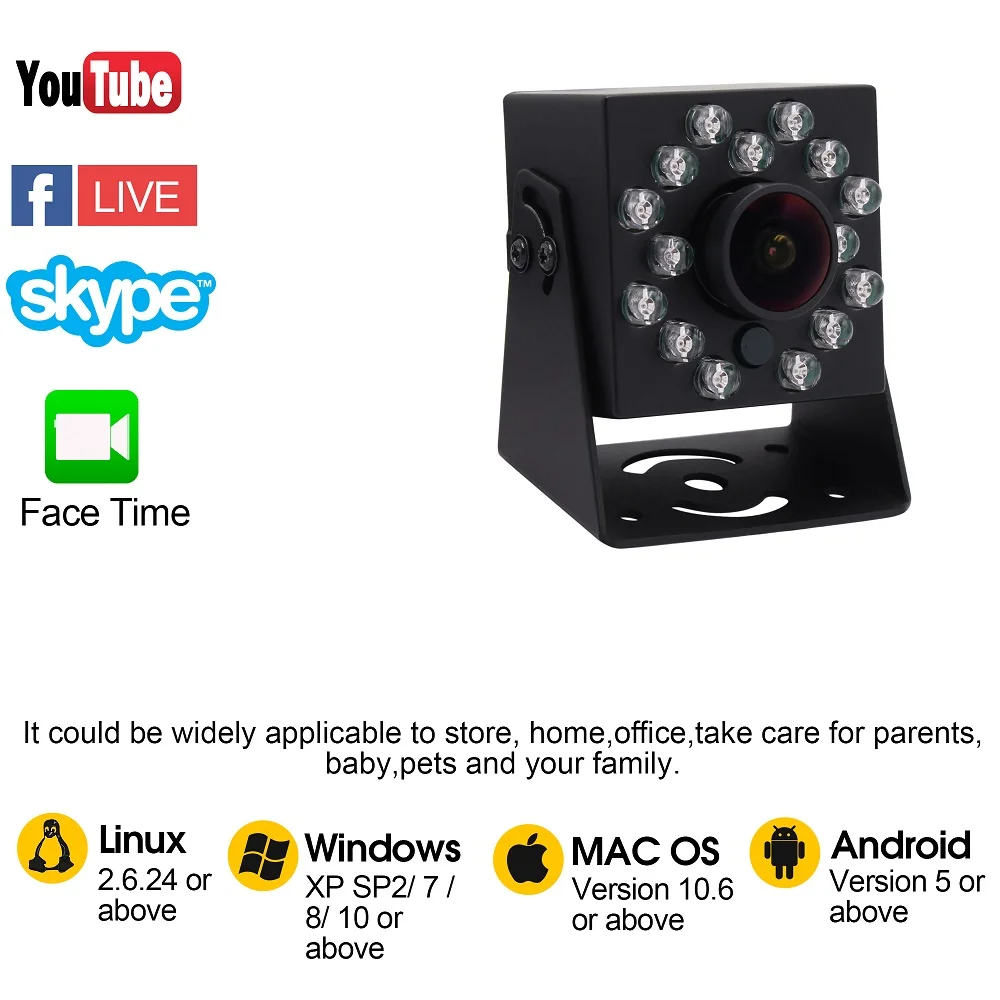Инфрачервена мини-уеб камера ELP, 2 Мегапиксела IR led, камера за нощно виждане 1080P HD OV2710 UVC, USB-камера за КОМПЮТЪР, лаптоп, видео конферентна връзка4