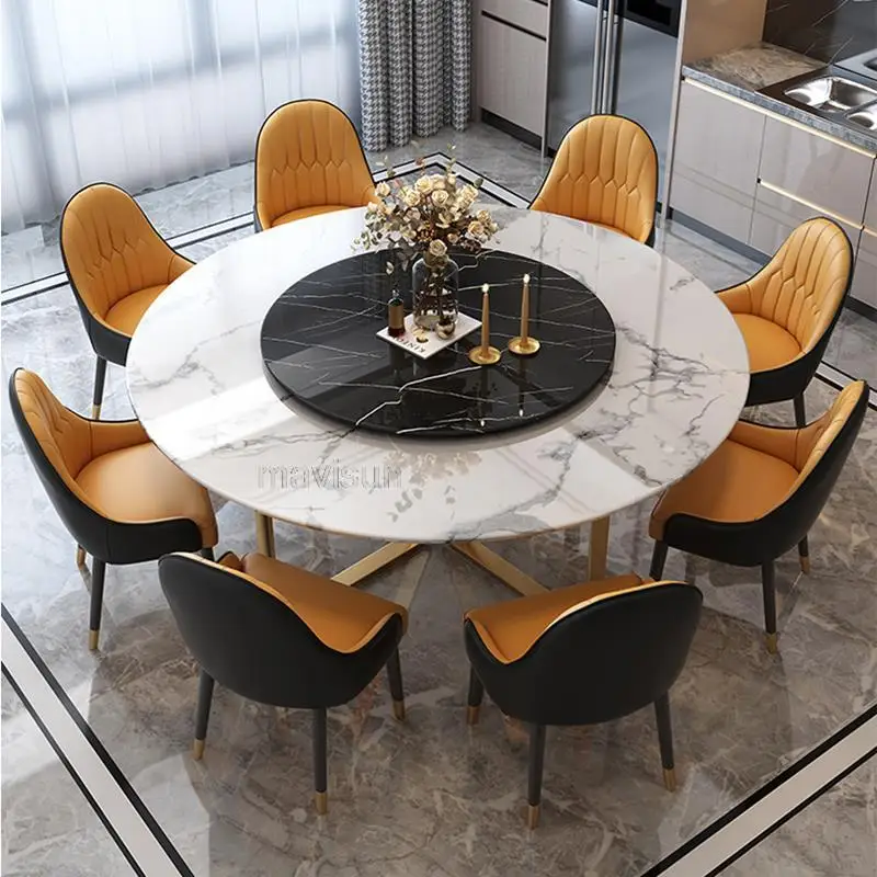 Луксозна маса за хранене за малък апартамент в италиански стил, модерен метални маса и стол с ярка повърхност, Мраморни мебели Esstisch1