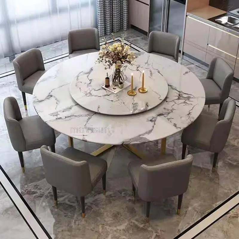 Луксозна маса за хранене за малък апартамент в италиански стил, модерен метални маса и стол с ярка повърхност, Мраморни мебели Esstisch2