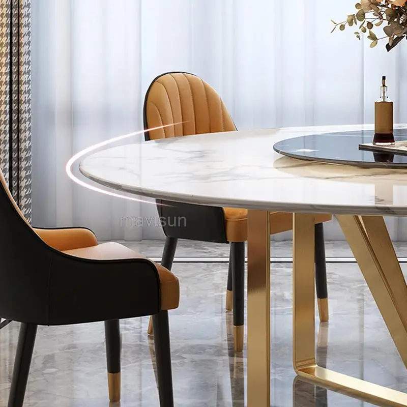 Луксозна маса за хранене за малък апартамент в италиански стил, модерен метални маса и стол с ярка повърхност, Мраморни мебели Esstisch3