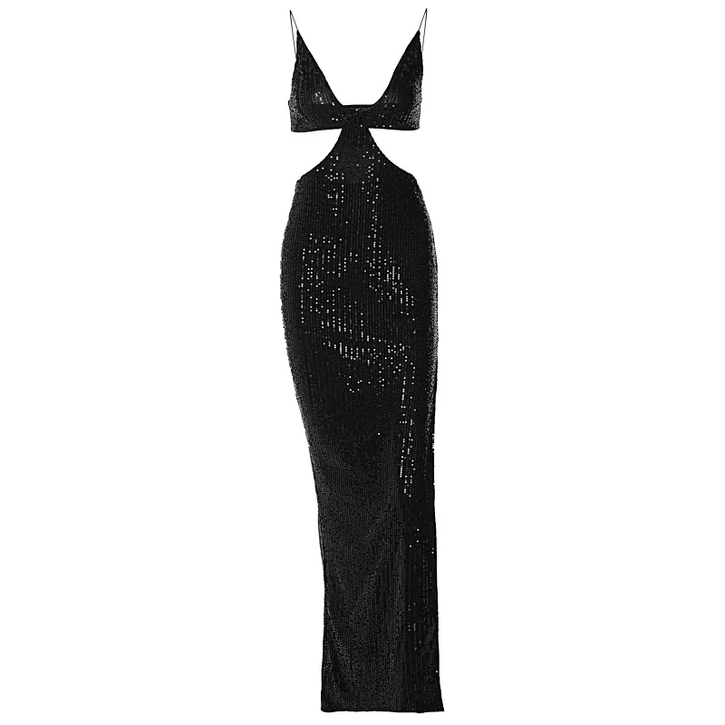 Висококачествено секси открито ново вечерна рокля със светлоотразителен каишка, приталенное темперамент, за жени4