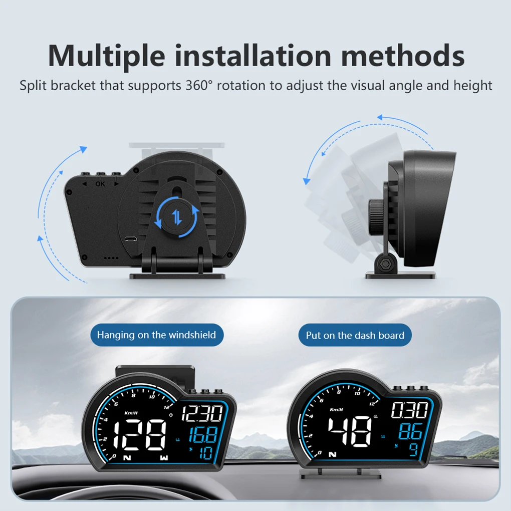 Дигитален автомобилен скоростомер HUD-автоматична корекция на чувствителността, Мултифункционален дисплей, аларма, USB захранване4