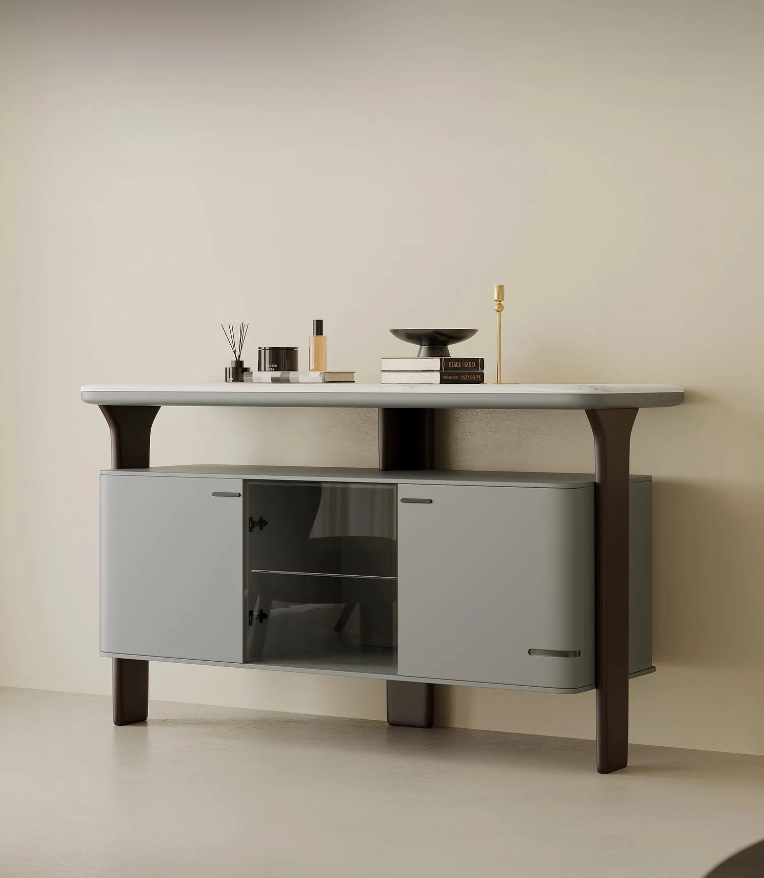 Модерен и минималистичен мрамор шкаф за съхранение на вещи за домашно използване, с висока стена шкаф и маса за странично шкафче1