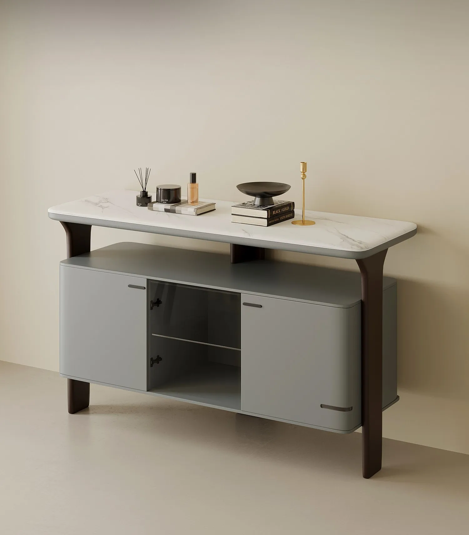 Модерен и минималистичен мрамор шкаф за съхранение на вещи за домашно използване, с висока стена шкаф и маса за странично шкафче2