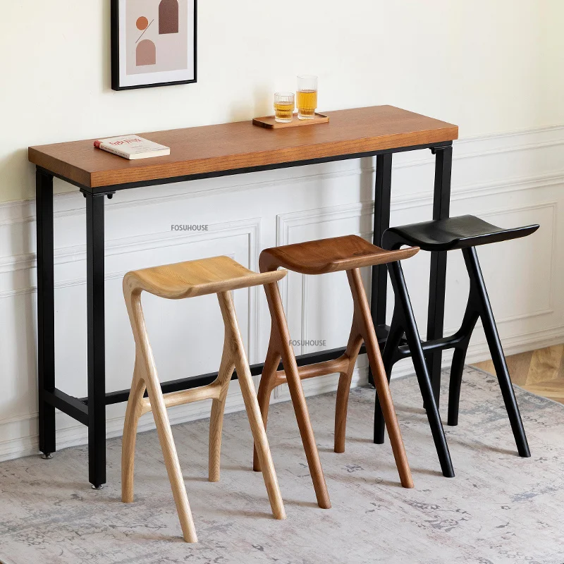 Скандинавски модерен твърдо бар стол, Дървен Стол, Креативен дизайн на обедната стола, Дървени шезлонги за почивка на високи крака, мебели за зала WZ1