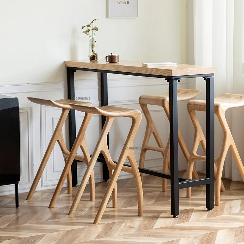 Скандинавски модерен твърдо бар стол, Дървен Стол, Креативен дизайн на обедната стола, Дървени шезлонги за почивка на високи крака, мебели за зала WZ2