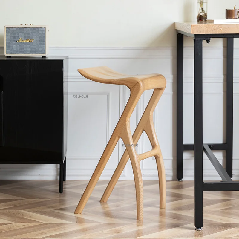 Скандинавски модерен твърдо бар стол, Дървен Стол, Креативен дизайн на обедната стола, Дървени шезлонги за почивка на високи крака, мебели за зала WZ3
