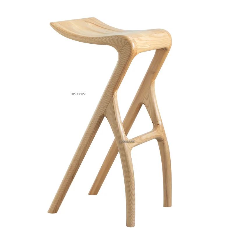 Скандинавски модерен твърдо бар стол, Дървен Стол, Креативен дизайн на обедната стола, Дървени шезлонги за почивка на високи крака, мебели за зала WZ5