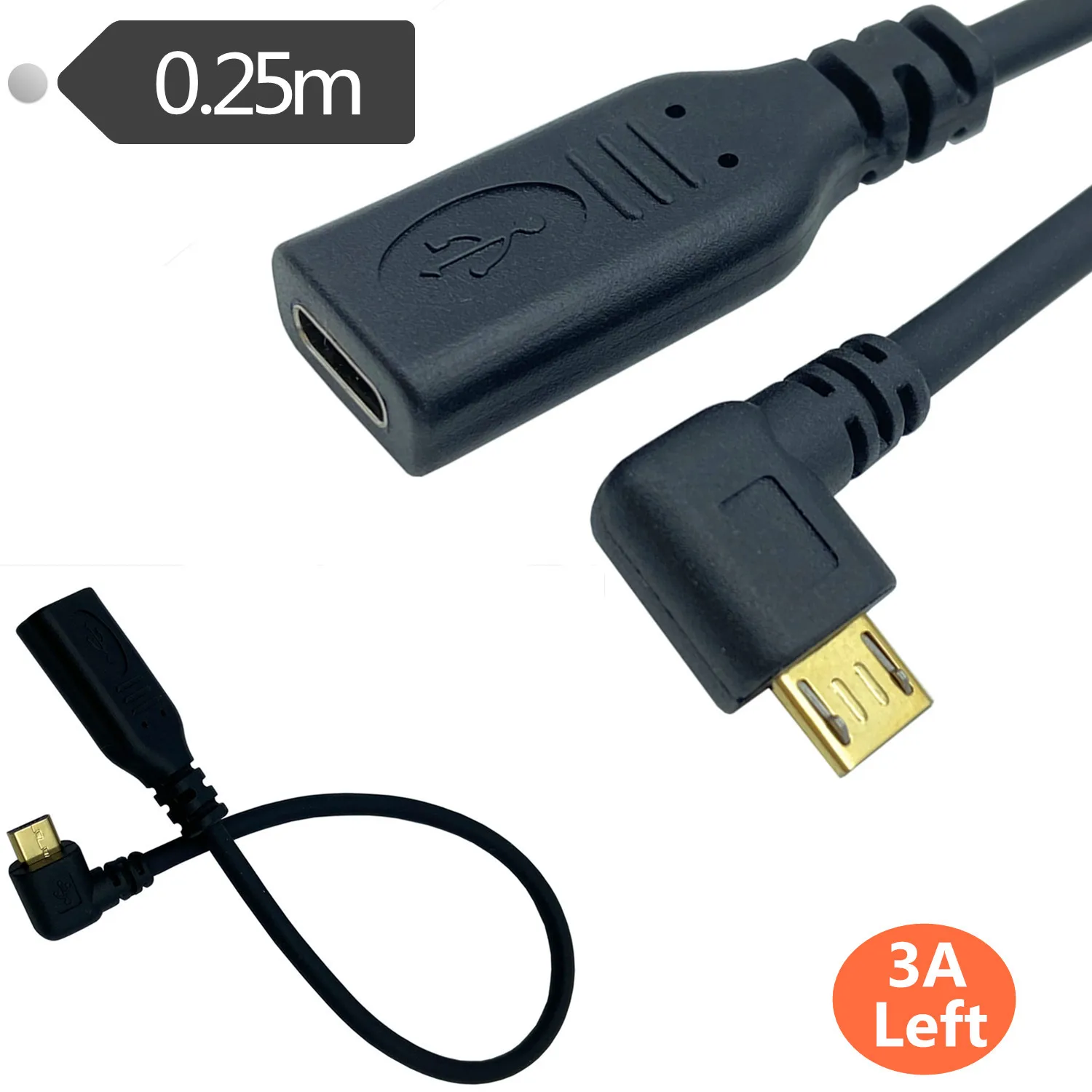 Позлатени Медни кабели 2428 AWG USB 3.1 на C-Bus Type към USB 2.0 Micro НАГОРЕ/Надолу/Наляво/Надясно с вход 25 см За синхронизация на данните2