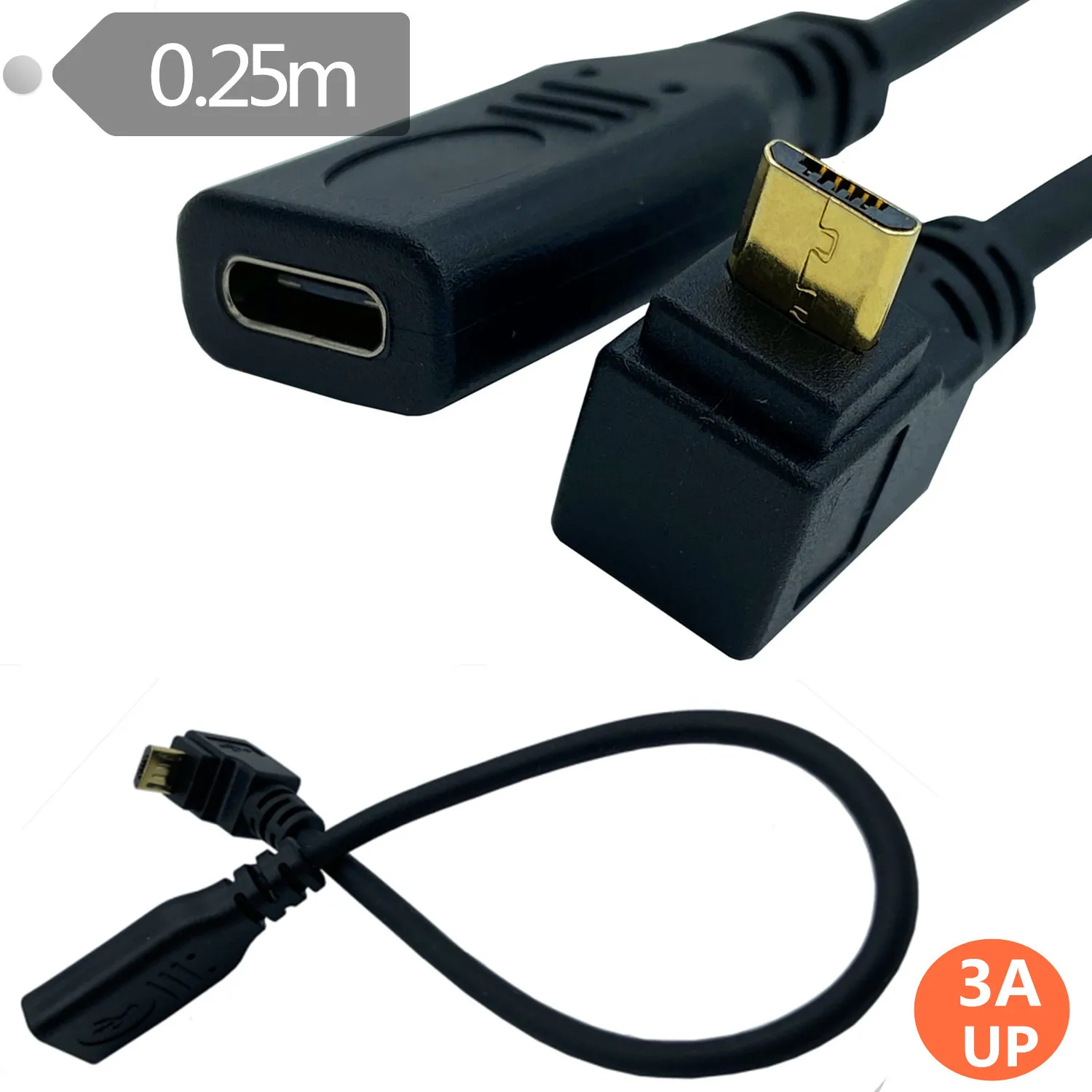 Позлатени Медни кабели 2428 AWG USB 3.1 на C-Bus Type към USB 2.0 Micro НАГОРЕ/Надолу/Наляво/Надясно с вход 25 см За синхронизация на данните3
